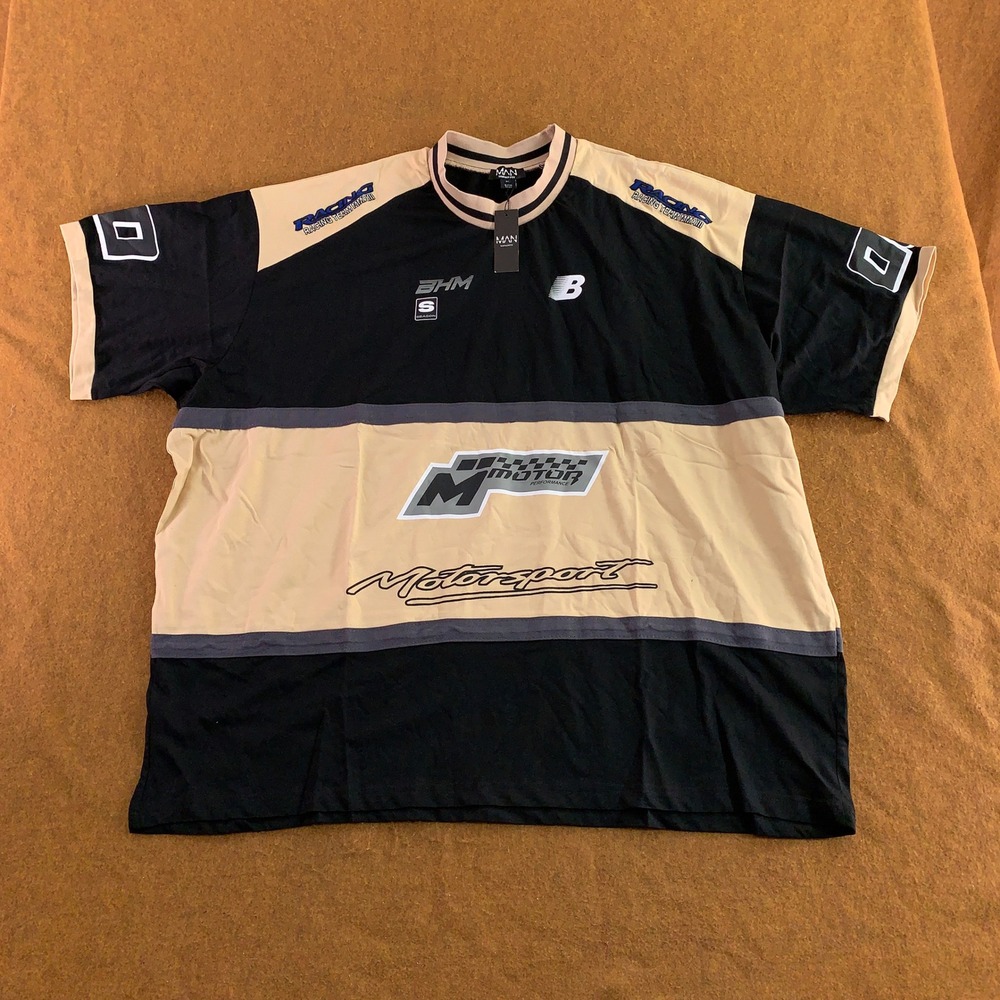 BoohooMAN Mens 4XL Tan Black Motorsport Graphic Racing Oversized T-Shirt New